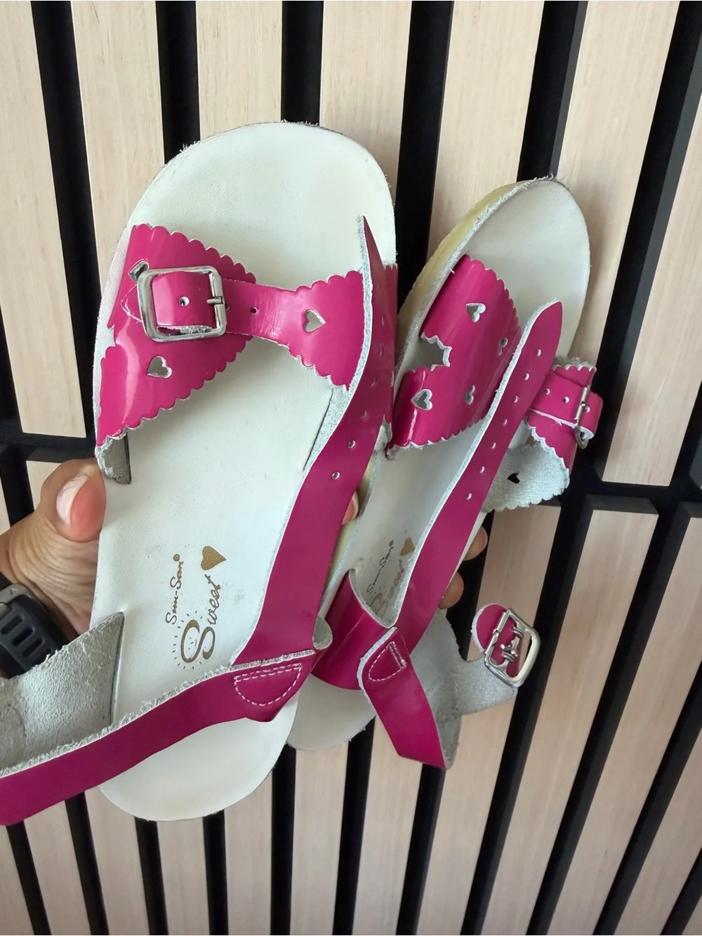 Salt Water Sandals by Hoy Hot Pink Heart Buckle Kids Sandals